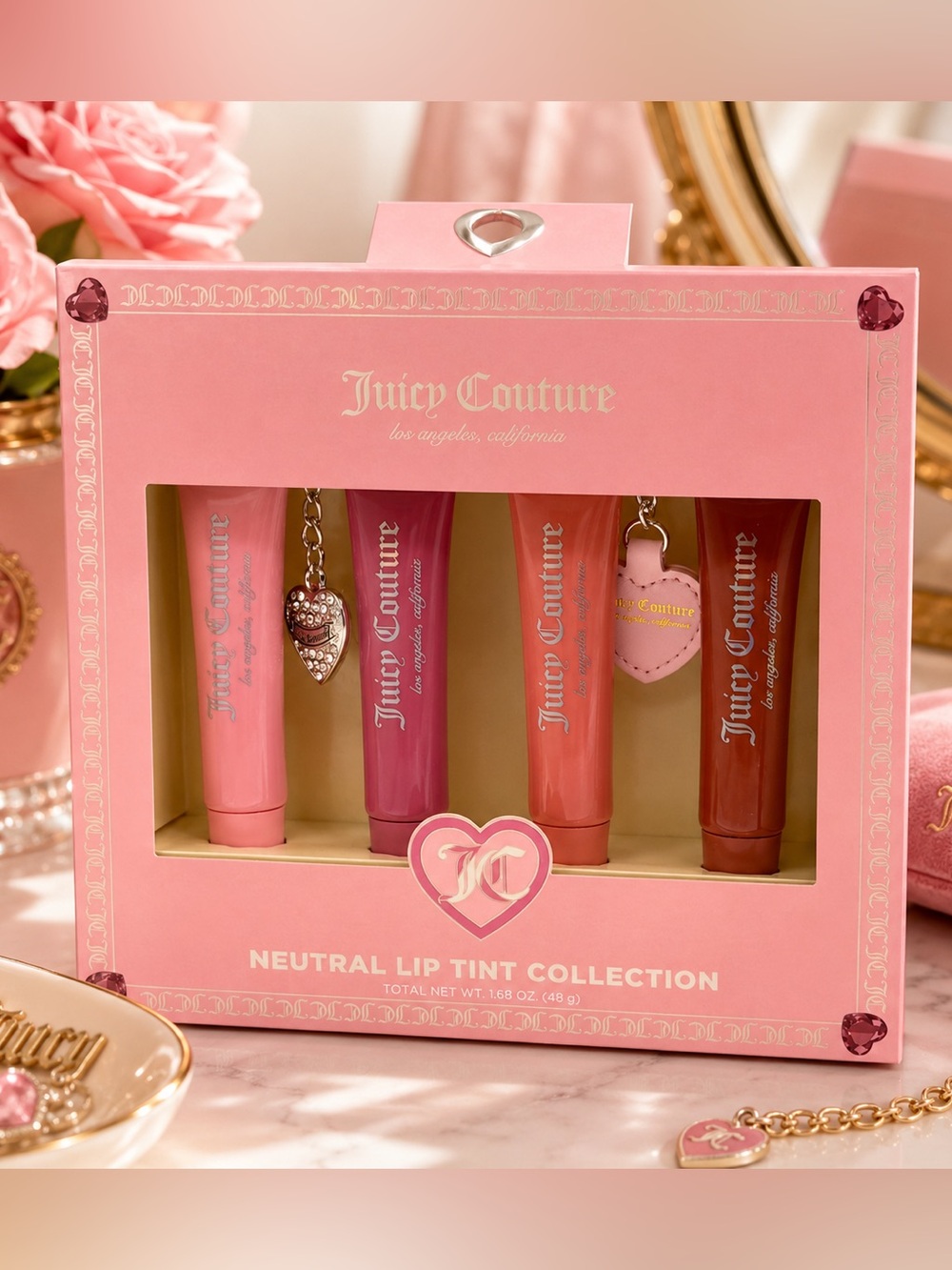 Juicy Couture Neutral Lip Tint Collection | 4-Piece Lip Tint Gift Set w/ Charms